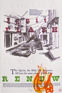 al-Mutanabbi Street Starts Here: Burn, 12 x 18, letterpress, 2008